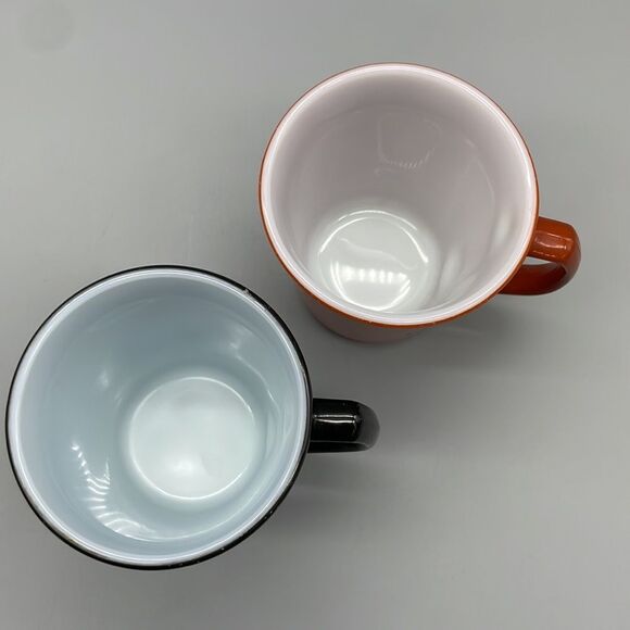 2 Vintage Milk Glass Mugs Corelle Orange & White Mug Pyrex Black & White Mug - Picture 7 of 10